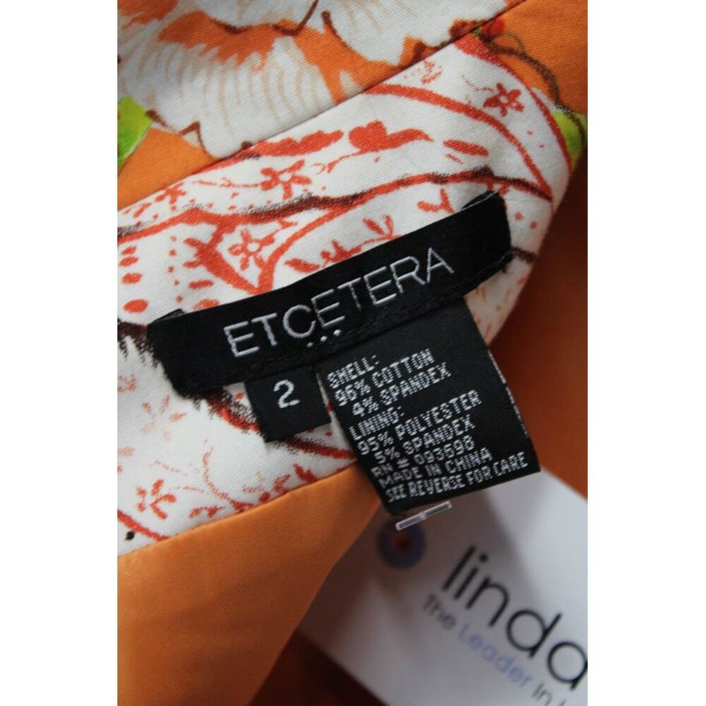 Etcetera Womens Orange Floral Cotton Overcoat Button Long Sleeve Size 2 - Picture 6 of 6